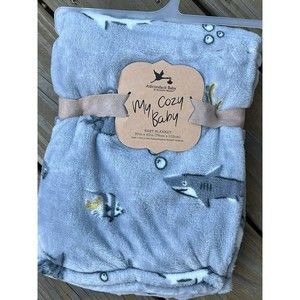NEW Adirondack Baby My Cozy Blanket Sharks Fish Aquatic Life Boys Gray Plush